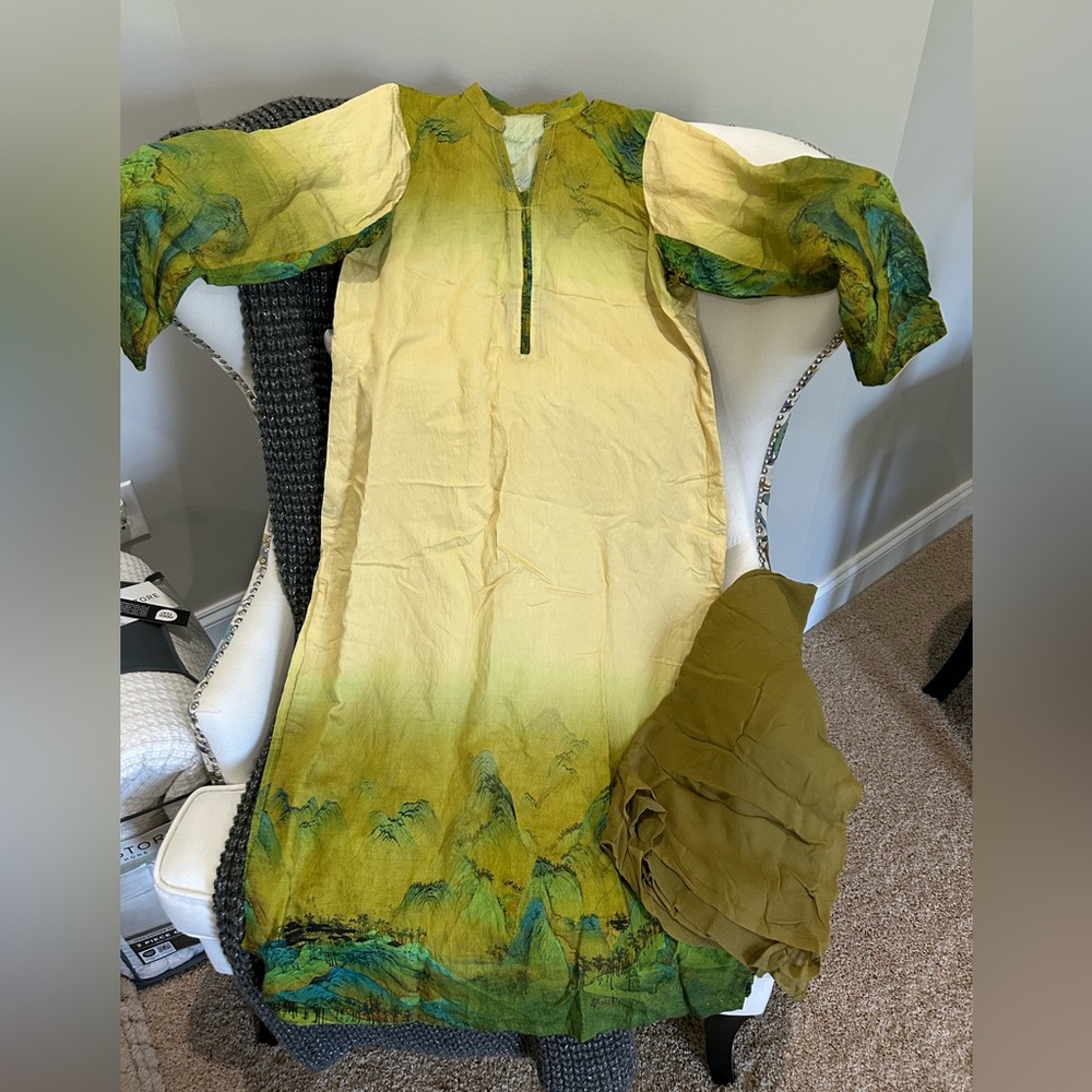 Green and Yellow Long Kurta